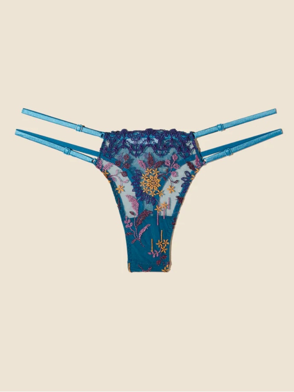 NWT Cosabella Ushuaya Thong Royal Embroidered Lace Strappy Panty M/L Italy